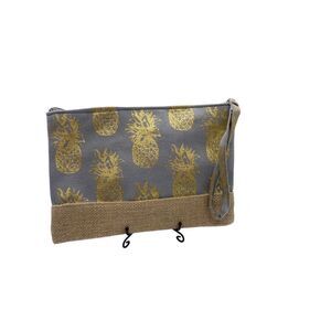 Metallic Pineapple Zip Pouch in grey- cavas - cosmetic or wristlet